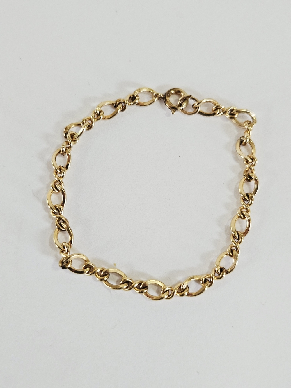Vintage 12K Gold Filled Signed Polished Infinity Figaro Chain Link Bracelet 7"